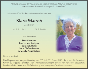 Traueranzeige von Klara Storch 