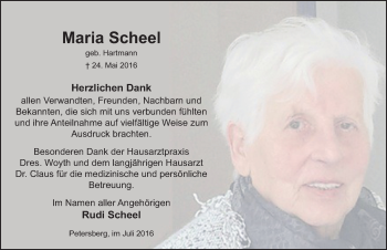 Traueranzeige von Maria Scheel 
