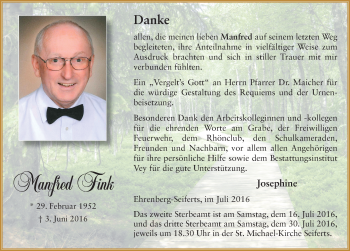 Traueranzeige von Manfred Fink 