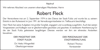 Traueranzeige von Robert Fleck 