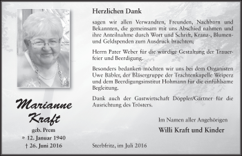 Traueranzeige von Marianne Kraft 