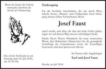 Traueranzeige von Josef Faust 