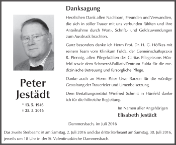 Traueranzeige von Peter Jestädt 