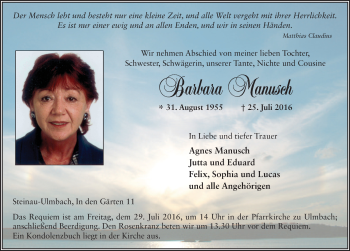 Traueranzeige von Barbara Manusch 