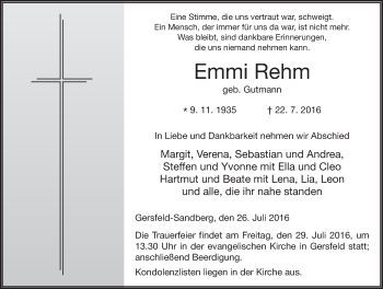 Traueranzeige von Emmi Rehm 