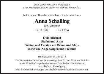 Traueranzeige von Anna Schalling 