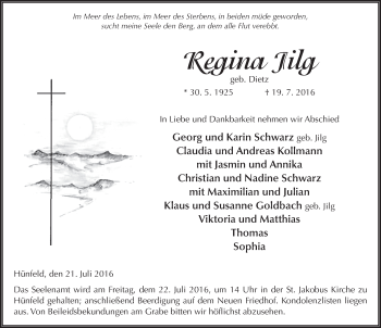 Traueranzeige von Regina Jilg 