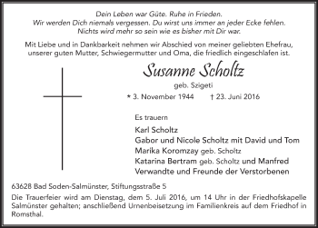 Traueranzeige von Susanne Scholtz 