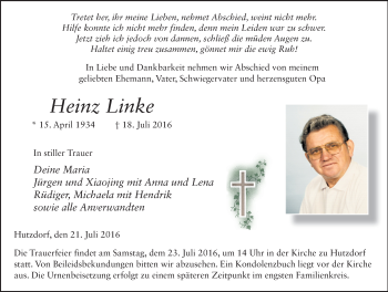 Traueranzeige von Heinz Linke 