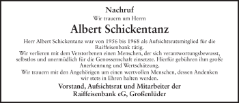 Traueranzeige von Albert Schickentanz 