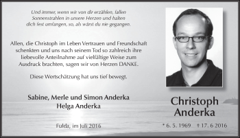 Traueranzeige von Christoph Anderka 
