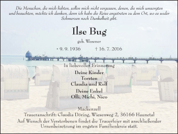 Traueranzeige von Ilse Bug 