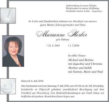 Traueranzeige von Marianne Herber 