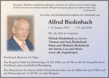 Traueranzeige von Alfred Biedenbach 