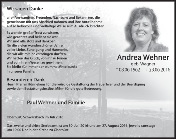 Traueranzeige von Andrea Wehner 