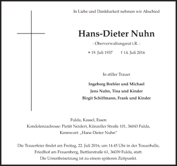 Traueranzeige von Hans-Dieter Nuhn 