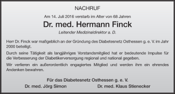 Traueranzeige von Hermann Finck 