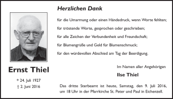 Traueranzeige von Ernst Thiel 