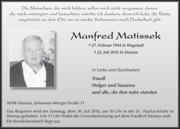 Traueranzeige von Manfred Matissek 