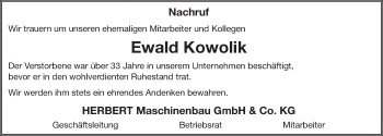 Traueranzeige von Ewald Kowolik 