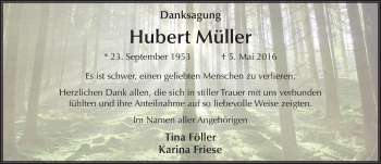 Traueranzeige von Hubert Müller 