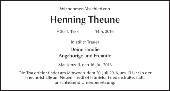 Traueranzeige von Henning Theune 