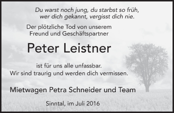 Traueranzeige von Peter Leistner 