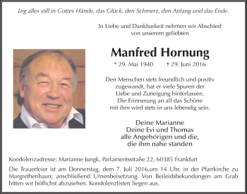 Traueranzeige von Manfred Hornung 