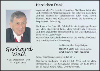 Traueranzeige von Gerhard Weil 