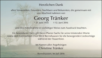 Traueranzeige von Georg Tränker 