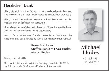 Traueranzeige von Michael Hodes 