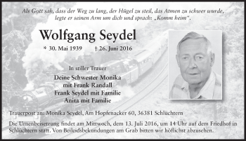 Traueranzeige von Wolfgang Seydel 