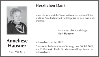 Traueranzeige von Anneliese Hausner 