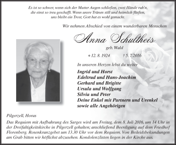 Traueranzeige von Anna Schultheis 