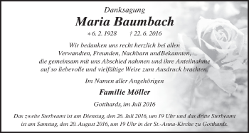 Traueranzeige von Maria Baumbach 