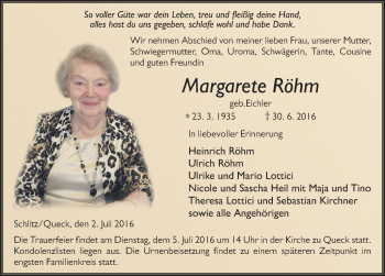 Traueranzeige von Margarete Röhm 
