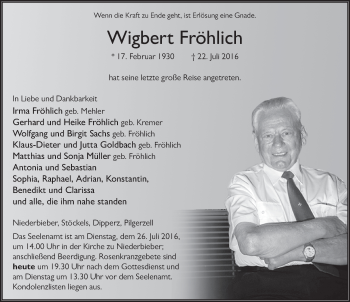 Traueranzeige von Wigbert Fröhlich 