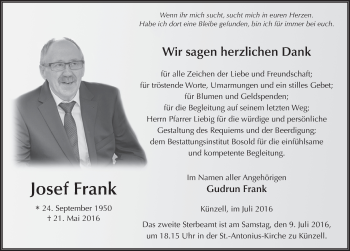 Traueranzeige von Josef Frank 