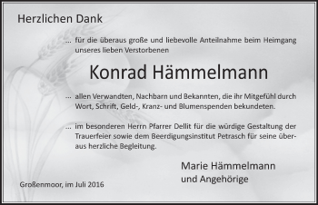Traueranzeige von Konrad Hämmelmann 
