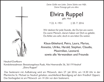Traueranzeige von Elvira Ruppel 