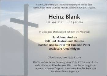 Traueranzeige von Heinz Blank 