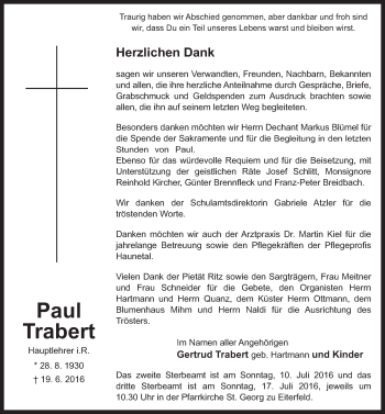 Traueranzeige von Paul Augustin Trabert 