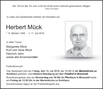 Traueranzeige von Herbert Mück 