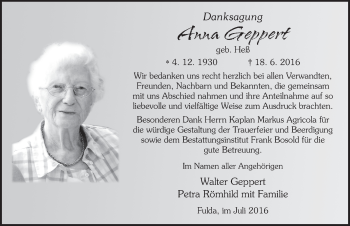 Traueranzeige von Anna Geppert 