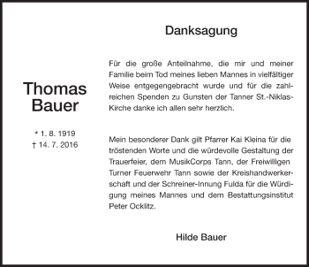 Traueranzeige von Thomas Bauer 
