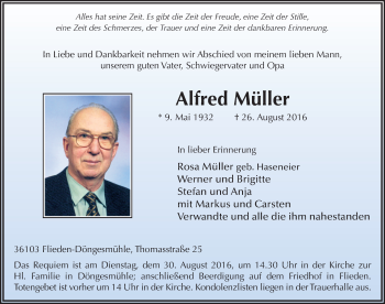 Traueranzeige von Alfred Müller 