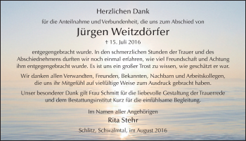 Traueranzeige von Jürgen Weitzdörfer 