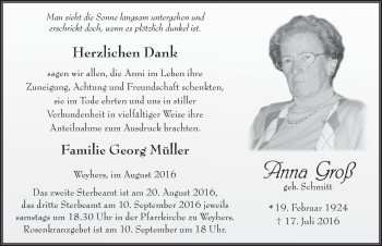 Traueranzeige von Anna Groß 