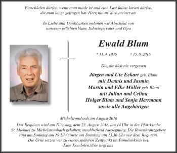 Traueranzeige von Ewald Blum 