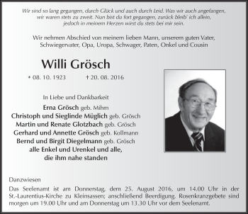 Traueranzeige von Willi Grösch 